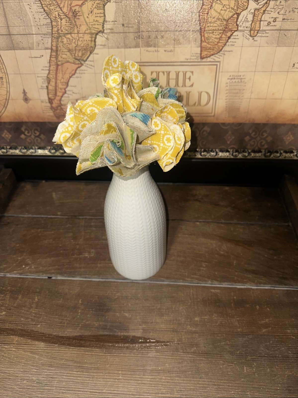 Bouquet Of Fabric Flowers, 7 Fabric Flowers & Vase Included, 12”x4”