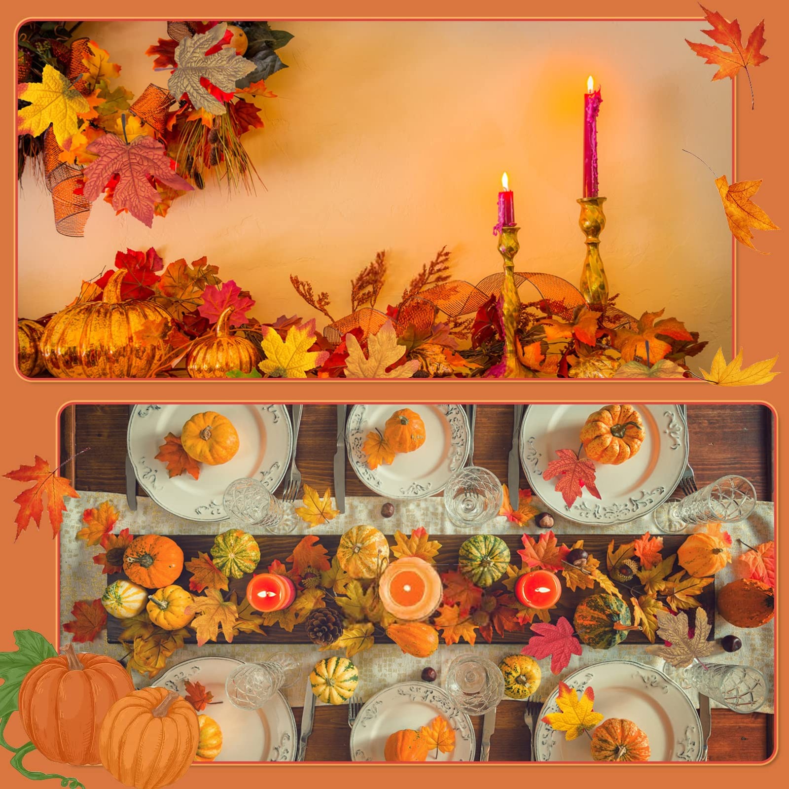 50 PCS Fall Artificial Maple Leaves Assorted Mixed Realistic Crafts Decor