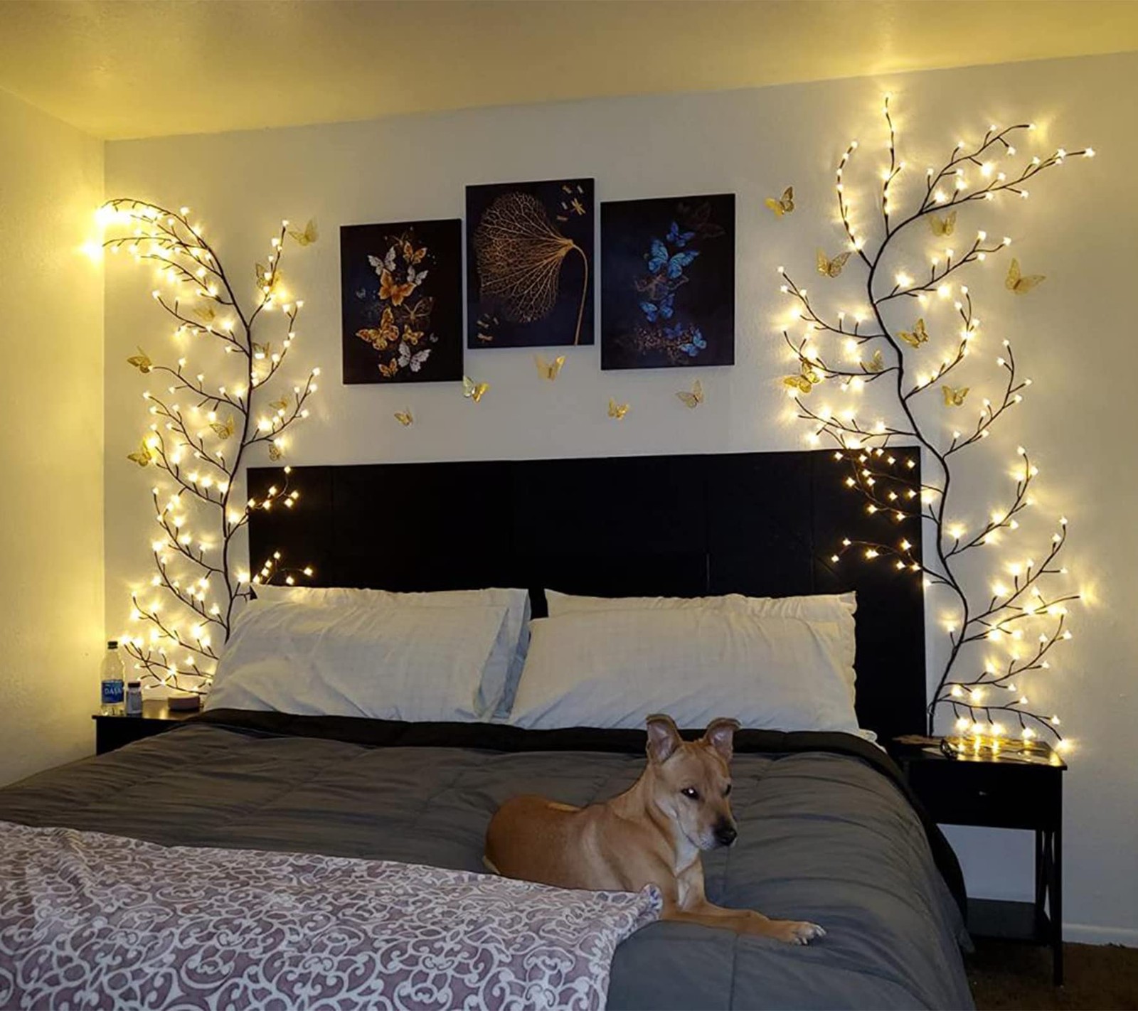 7.5FT 144 LEDs Brown Willow Vine Lights, Plug-in, Remote, Timer, Dim, Decor