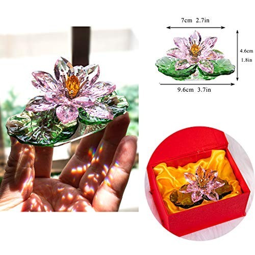 Pink Sparkle Crystal Lotus Flower – Feng Shui Home Decor, Gift Boxed, Glass Art