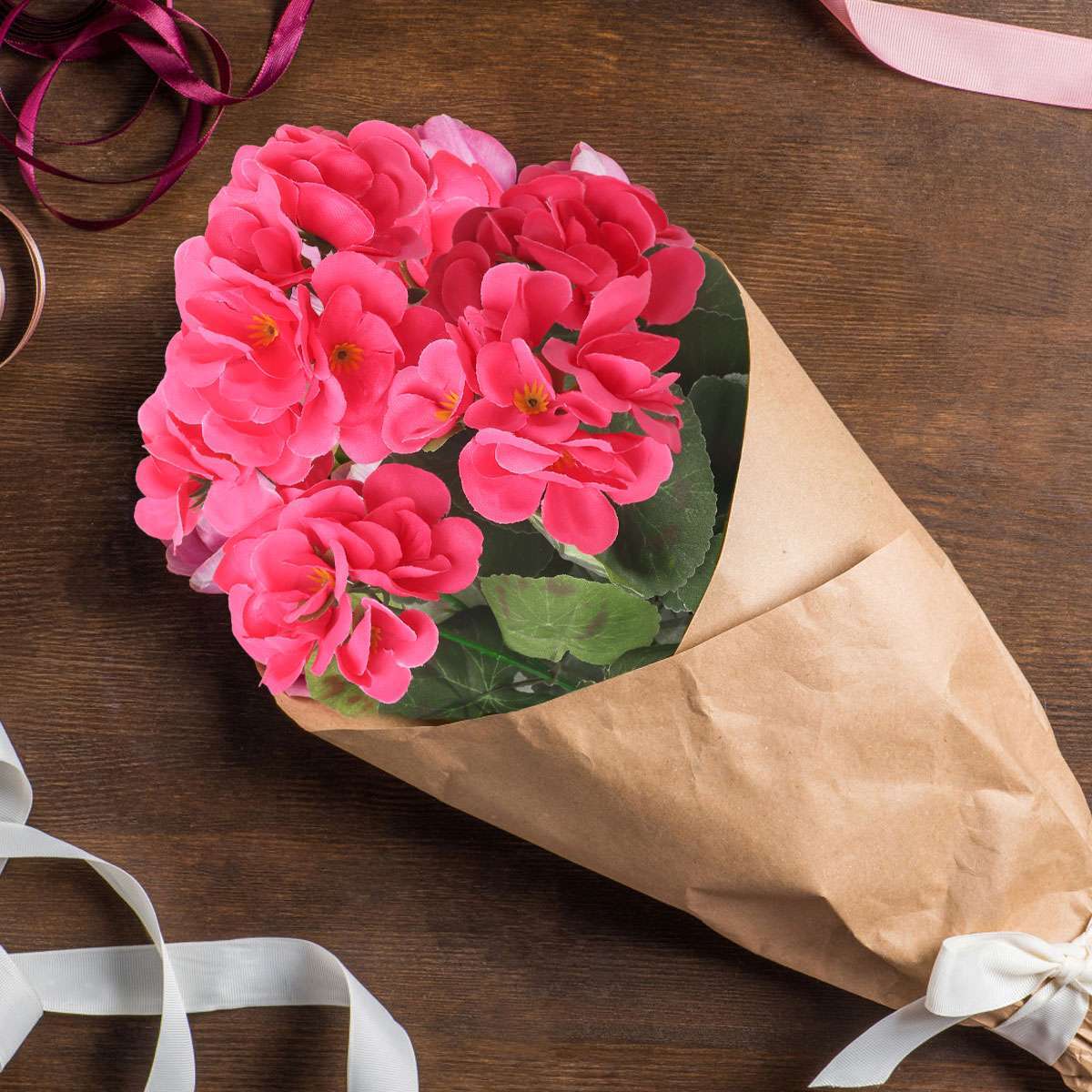 1-2 Bundles Artificial Red Geranium Silk Flowers Outdoor Plant Bush Faux Flower