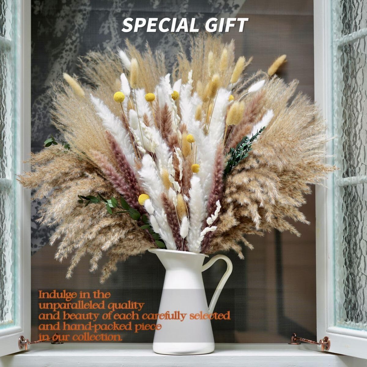 121 Pcs Dried Pampas Grass, Pampas Grass Bouquet for Chic Boho Flowers Décor