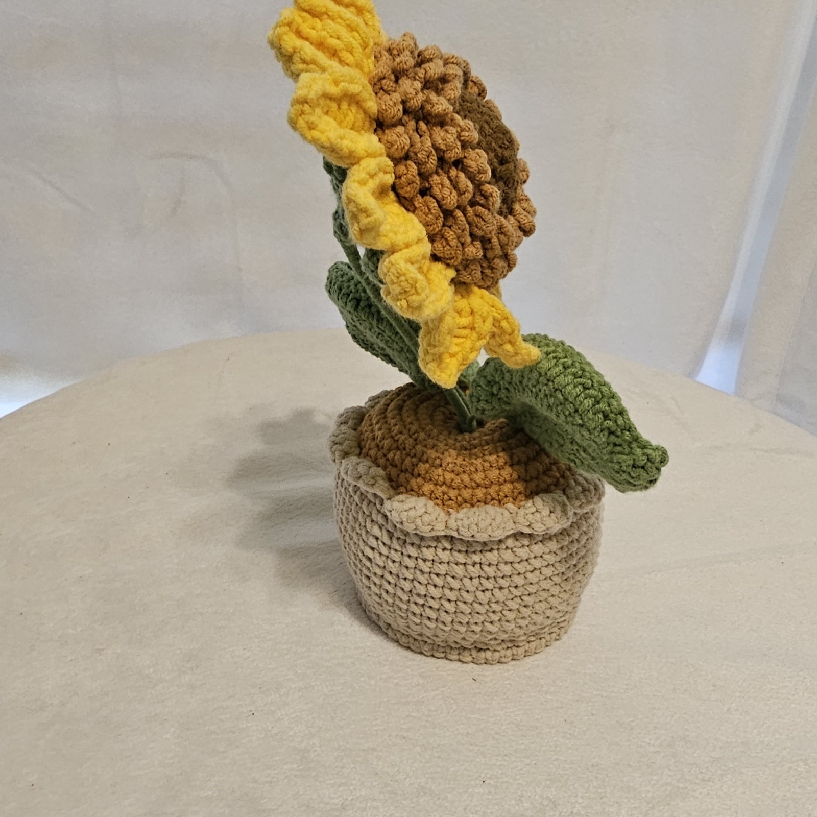 Crocheted Sunflower In Flower Pot Handmade 9x5x4 Inches