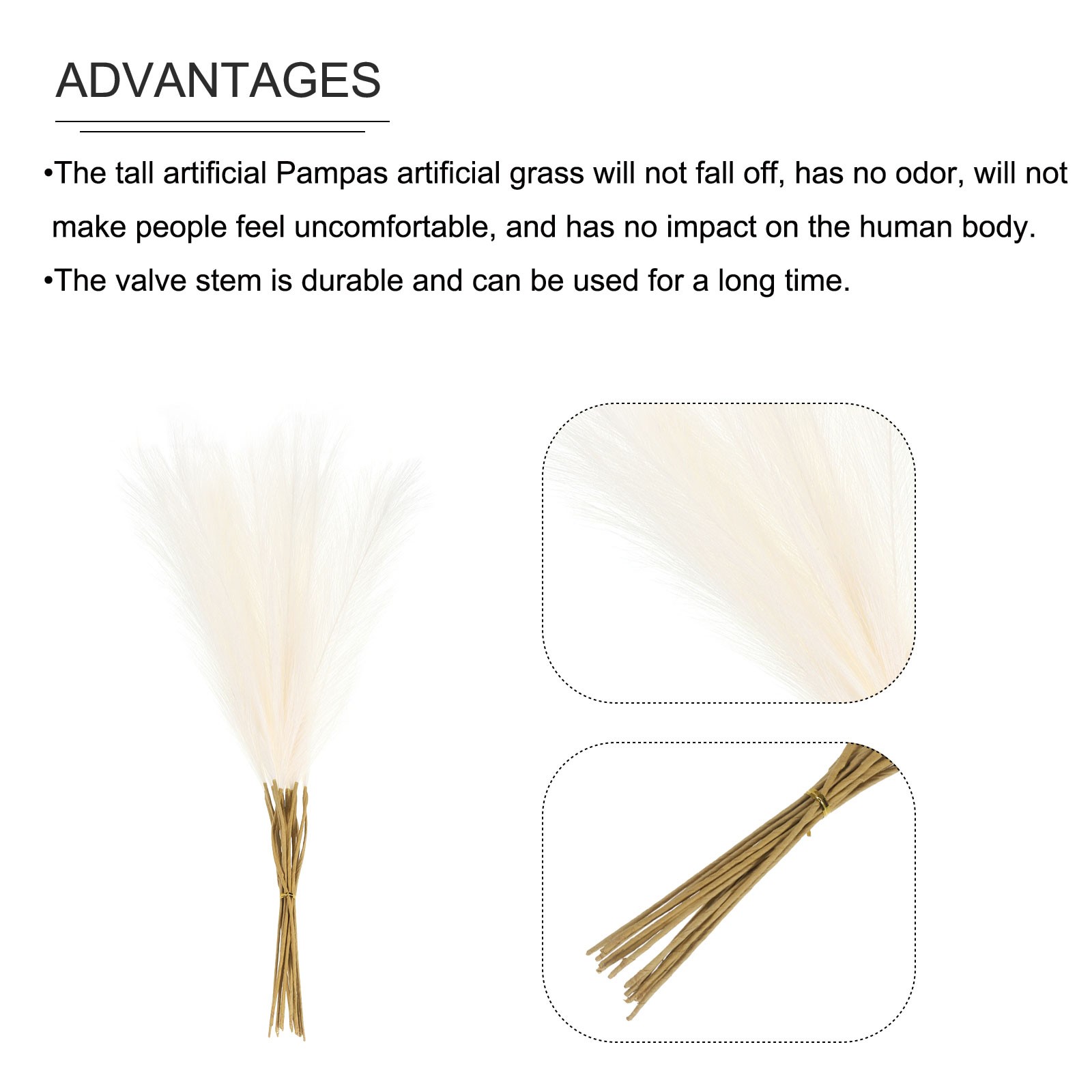 Faux Pampas Grass Fake Pampas Grass Decor, 21″/55cm / Cream / 20 Pcs