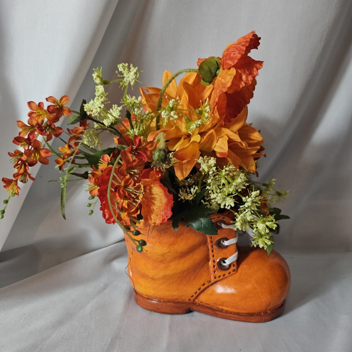 Autumn Themed Boot Ceramic Vase with Autumn Floral Arrangement