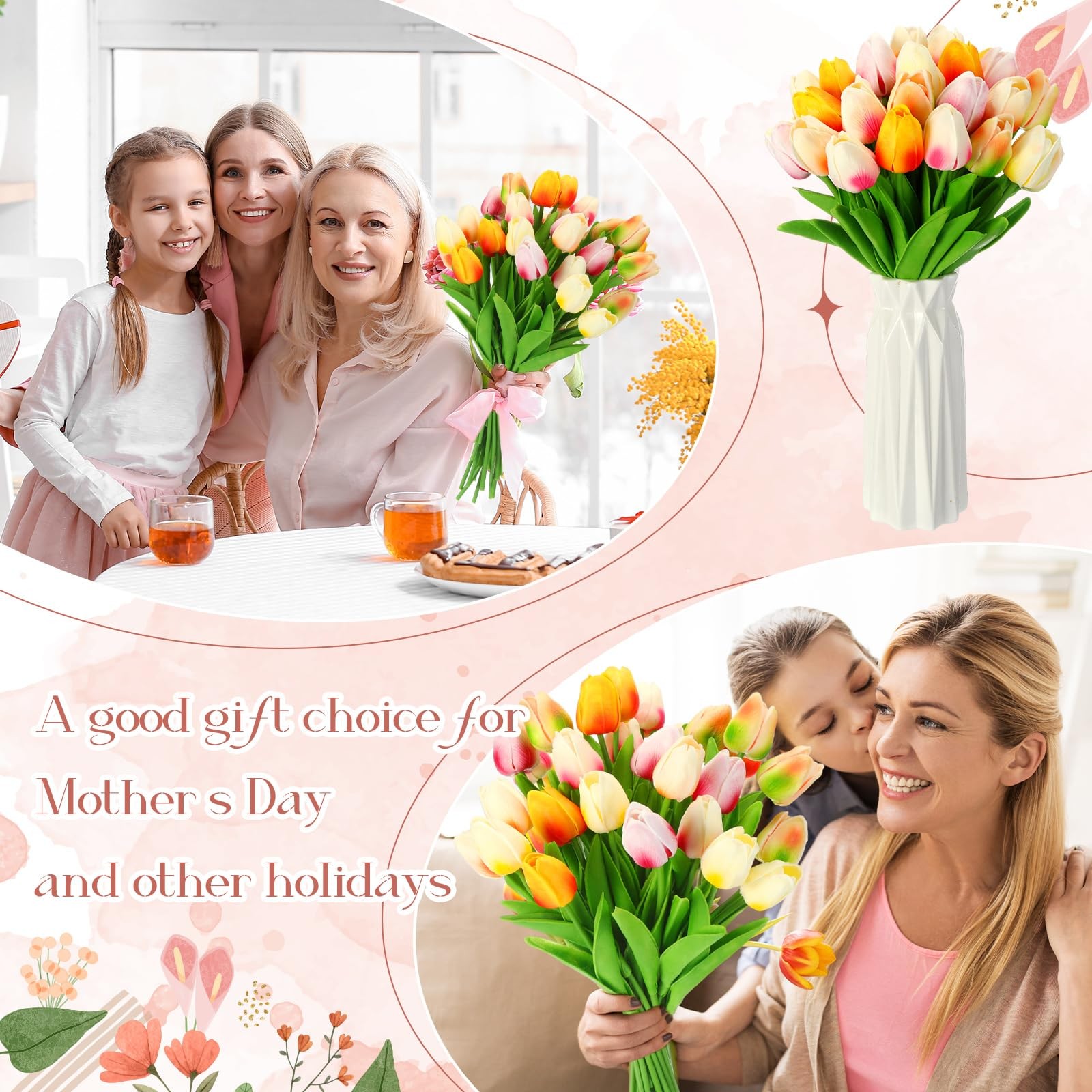 30 Pcs Tulips Artificial Bouquet Real Touch Flowers Faux Tulips for Home Kitc…