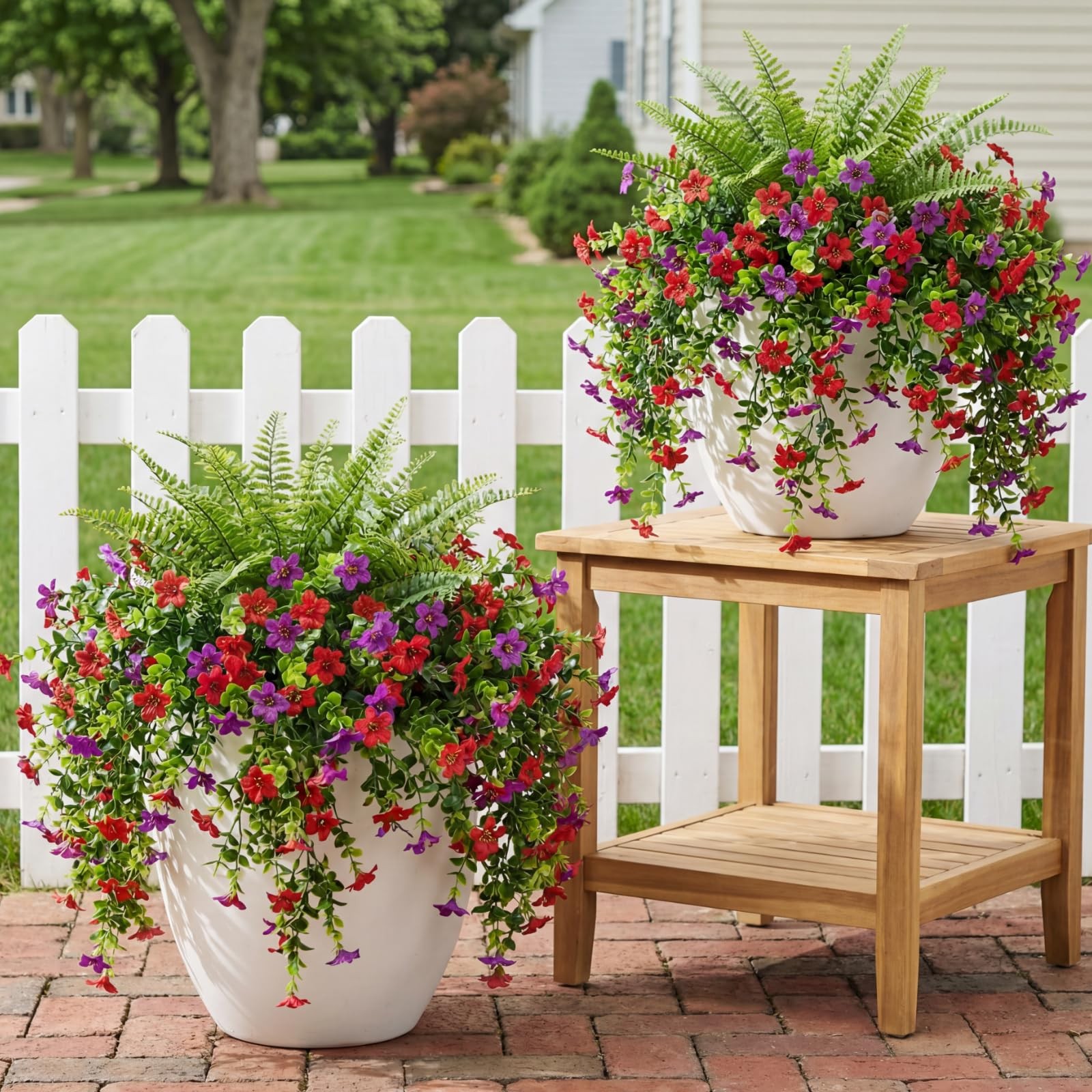 4 Pcs Full & Lush Artificial Hanging Flowers for Outdoors, 64 Branches Total …