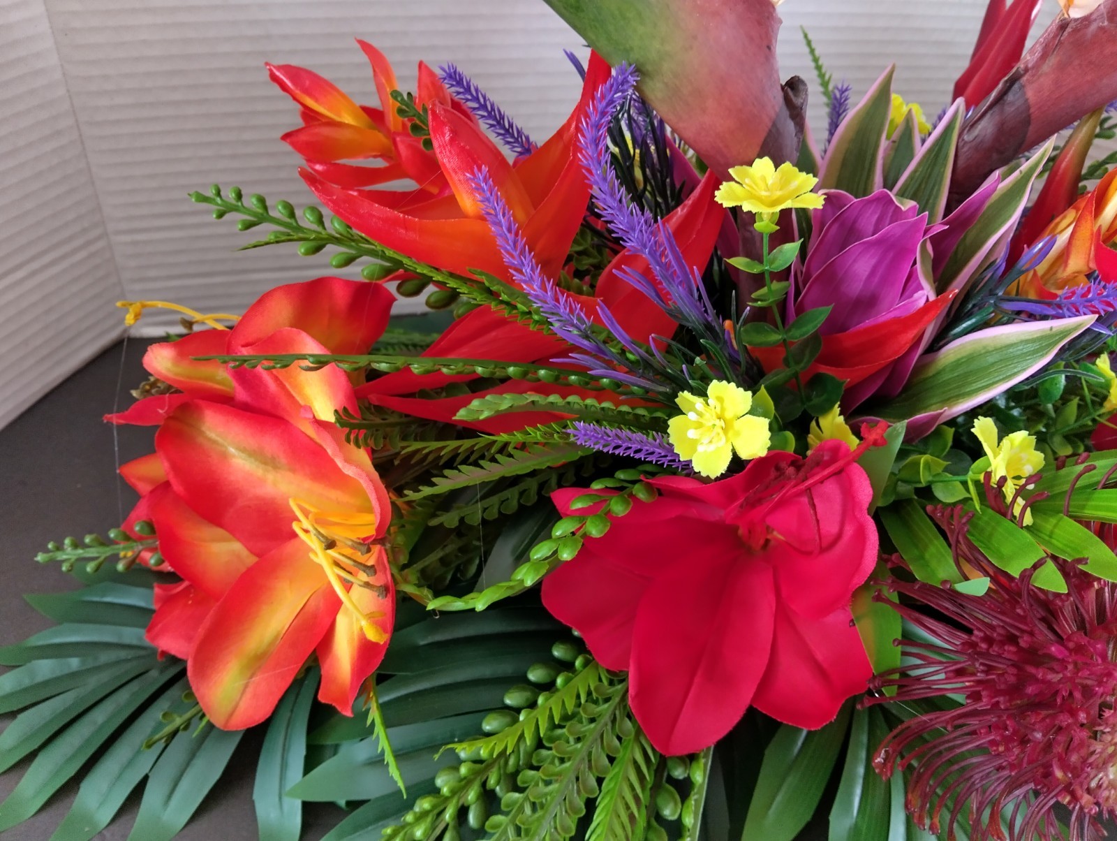 Tropical Table Centerpiece (with purple flowers)