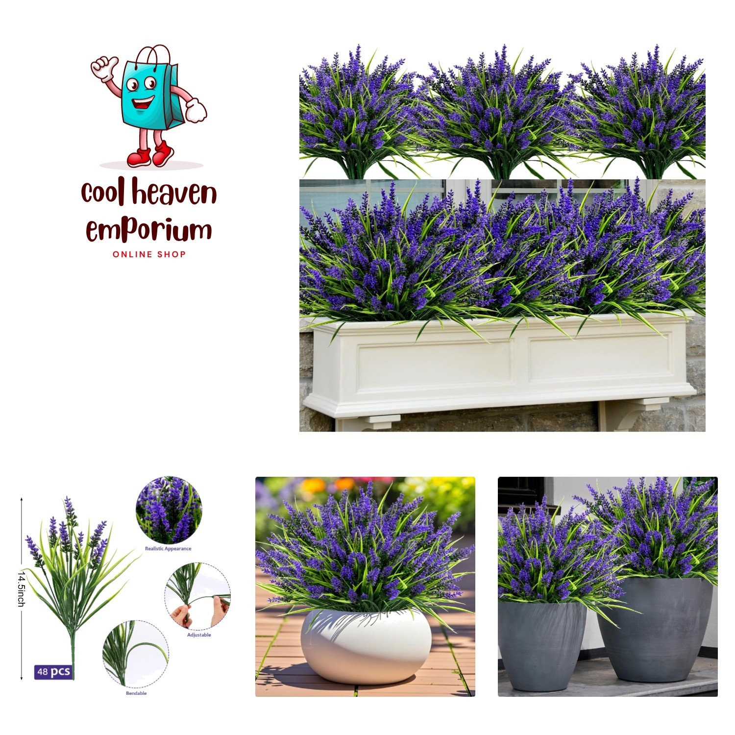 Artificial Plants Flowers Outdoor – 48 Bundles UV Resistant Faux Lavender Flo…