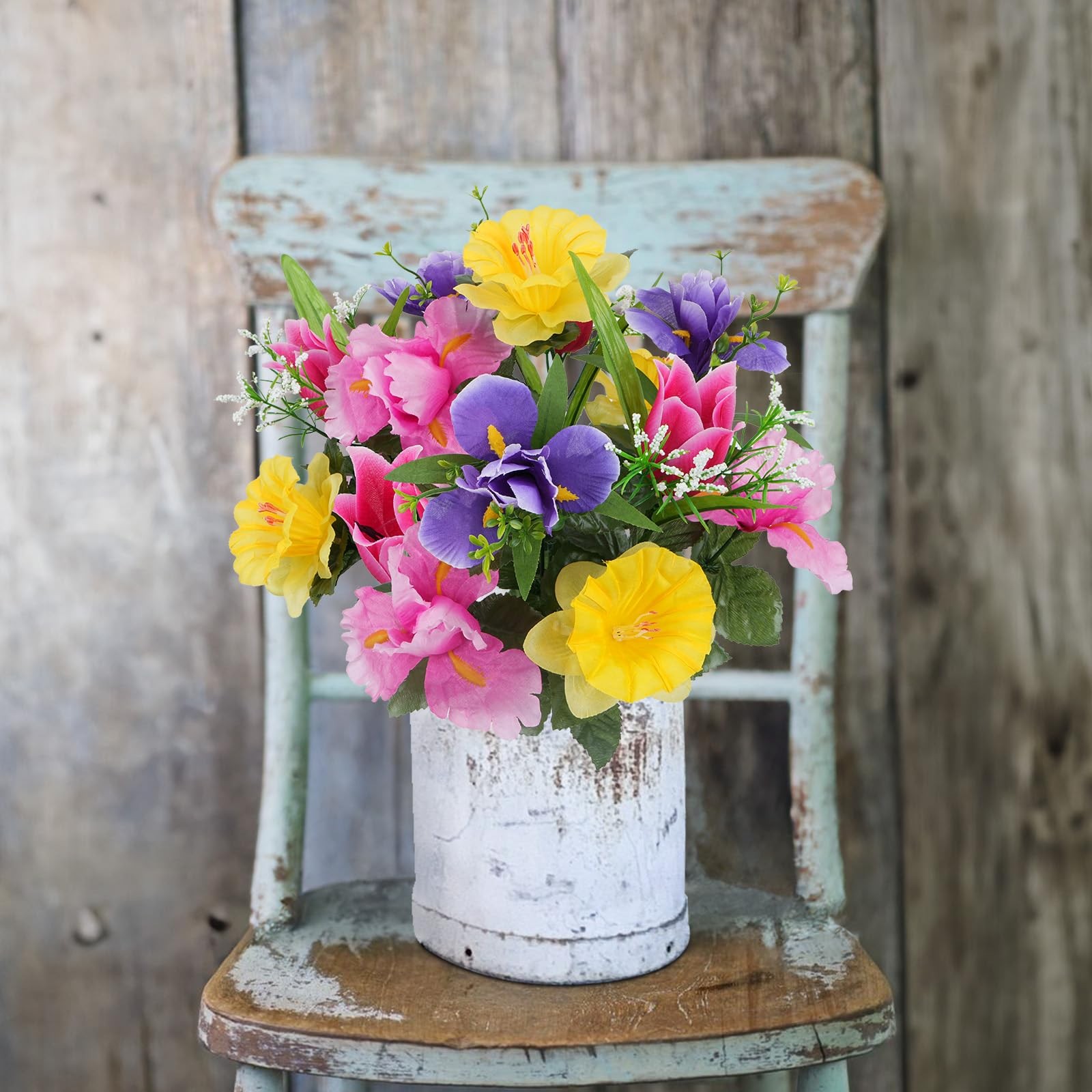 HO2NLE 14 Stems Artificial Daffodils Flowers Bouquet Mixed Fake Tulips Flower…