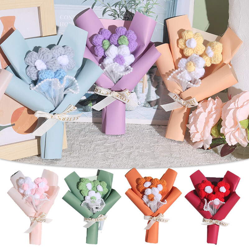 Wedding Handheld Small Bouquet Handmade Crochet Puff Flower Bouquet Party Decor