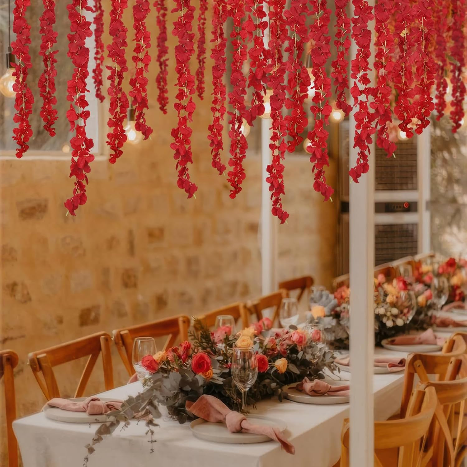 6 Pcs Wisteria Flower Garlands Red Artificial Wisteria Hanging Flowers 6.7 Feet