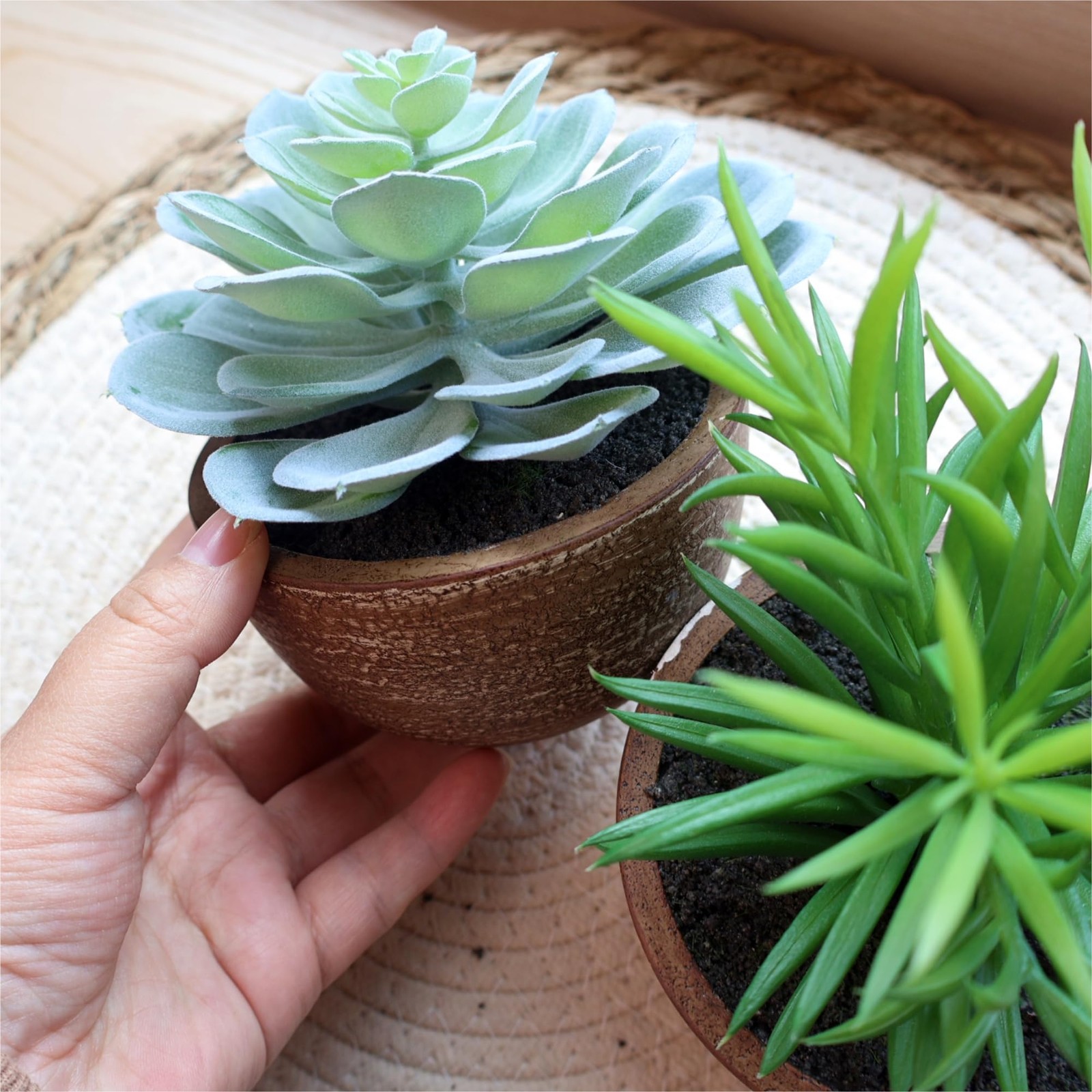 2 PCS Realistic Artificial Fake Plants Indoor With Pot Mini Succulents Desk