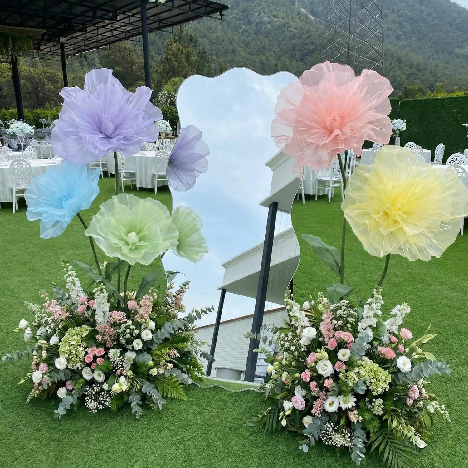 Giant Multicolor Organza Flowers – 5 Pcs 8Ft Decor for Events & Photography