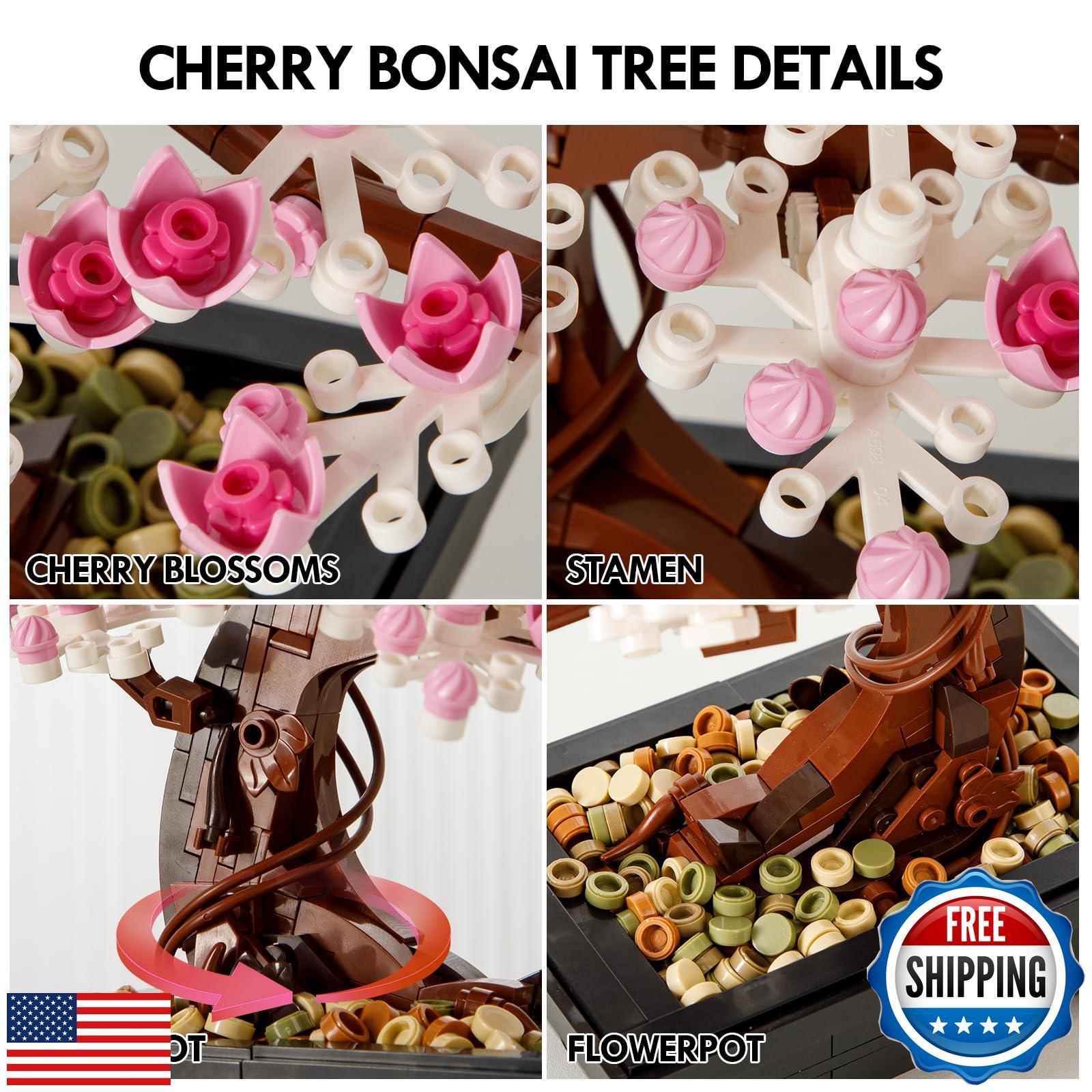 Cherry Blossom Tree Building Sets,Le-go Bonsai Tree Sets for Adults,3 in 1 Bo