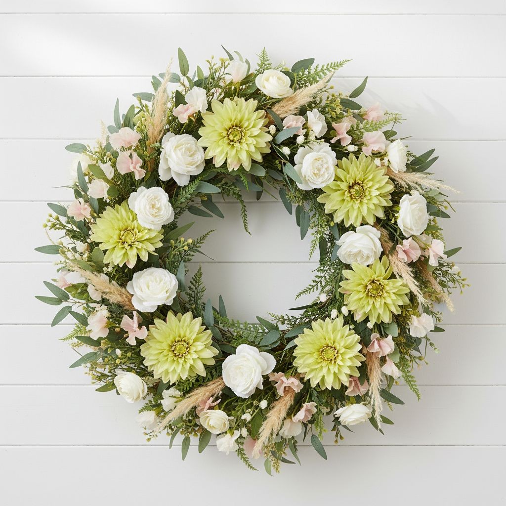 Green Dahlia Stem Faux Flower 24 Inch 5 Inch Bloom Light Green Artificial Dahlia