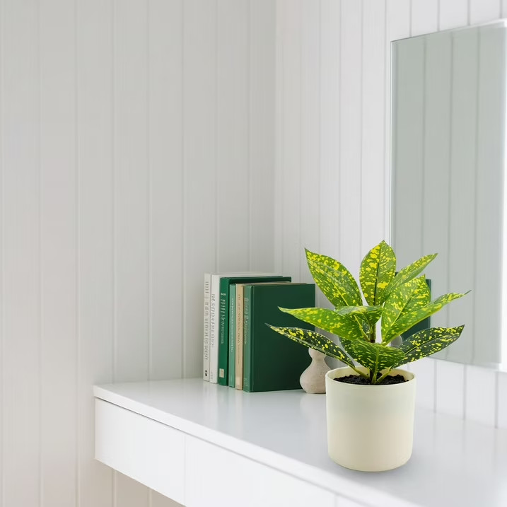Mainstays 7.5″ Artificial Spotted Laurel Plant in Pot Faux Indoor Home Office