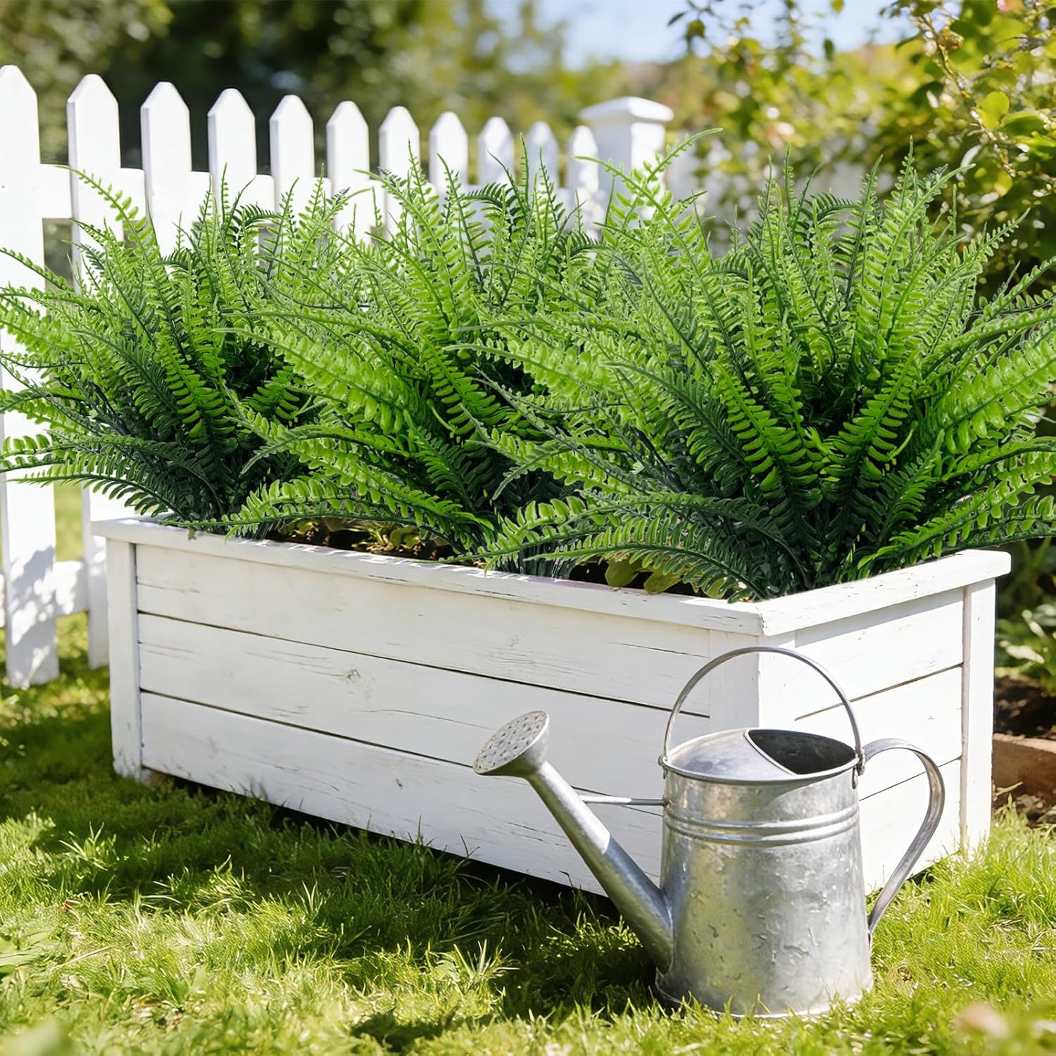 12 Bundles Fake Ferns Artificial Plants Outdoor 17 Inch Long Length Summer Decor