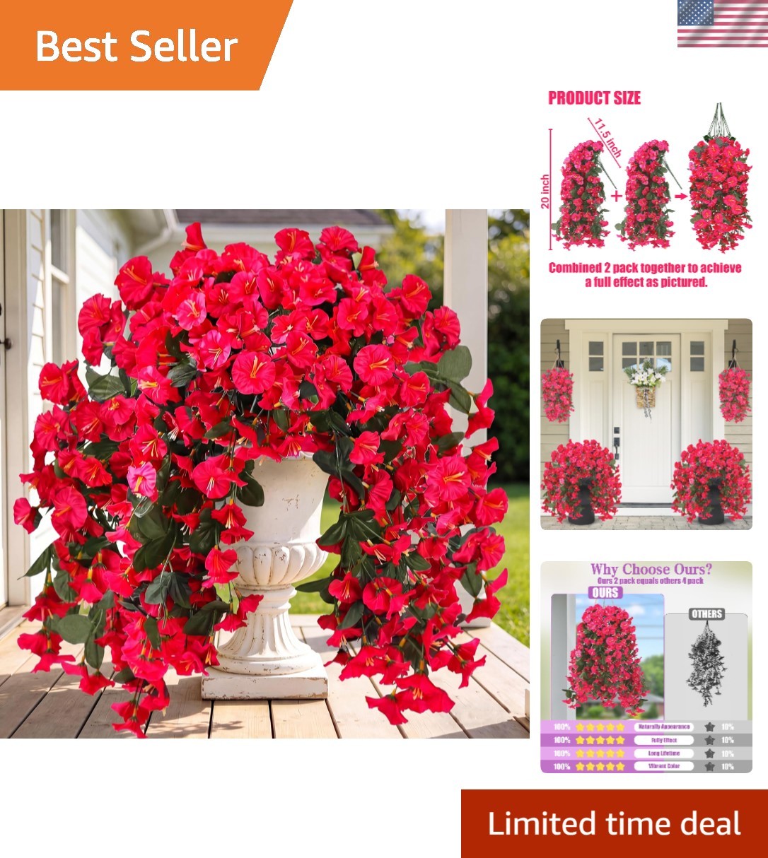 Elegant 4-Pack Faux Silk Morning Glory Vines – UV Resistant Hanging Flowers