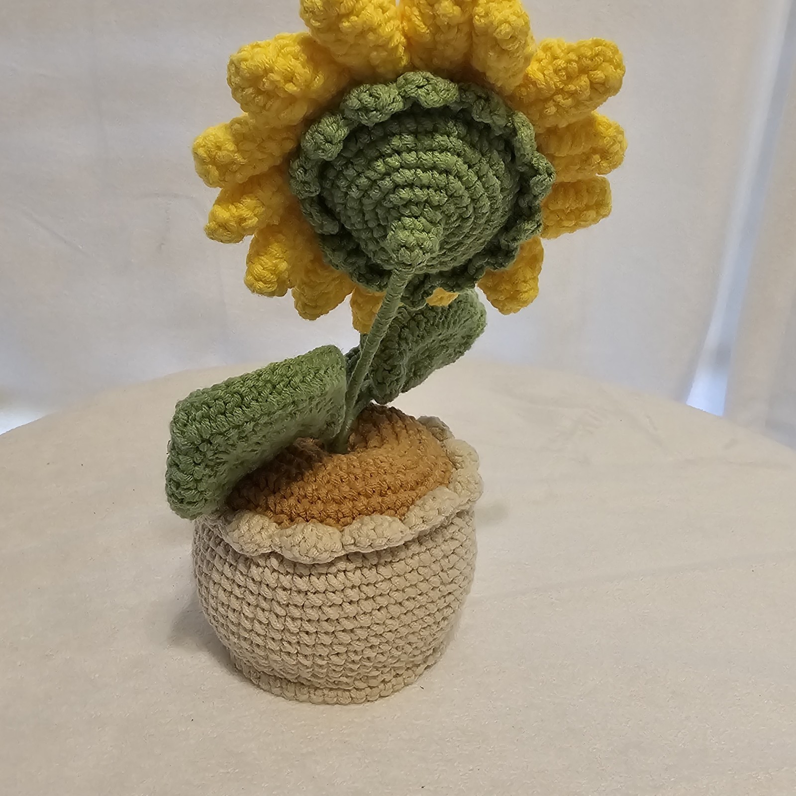Crocheted Sunflower In Flower Pot Handmade 9x5x4 Inches