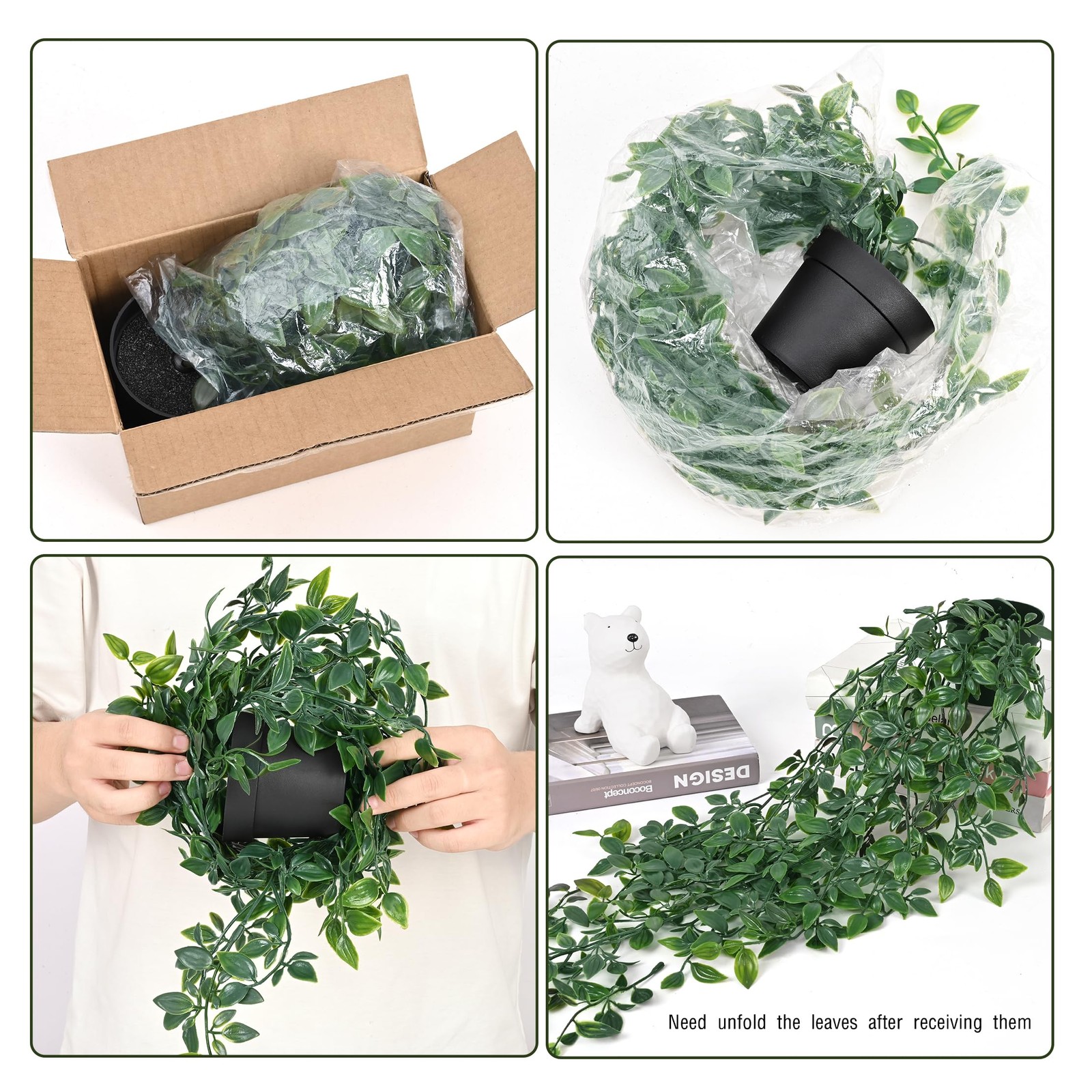 2Pcs Fake Hanging Plants with Pot Deep Green Eucalyptus Leaves UV Resistant F…