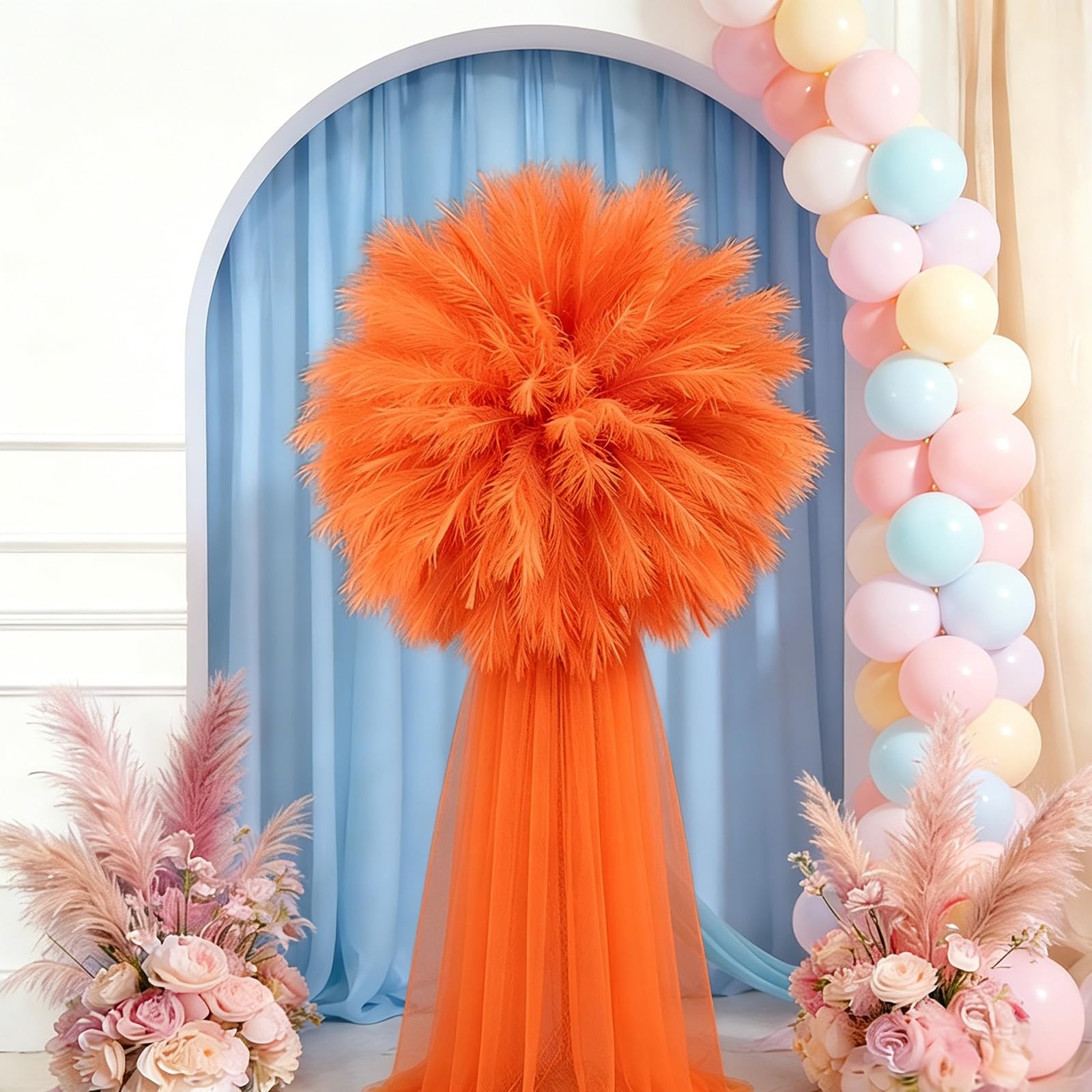 50pcs Orange Pampas Grass 21.6 Inch Non-Shedding Faux Pampas for Vibrant Warm…