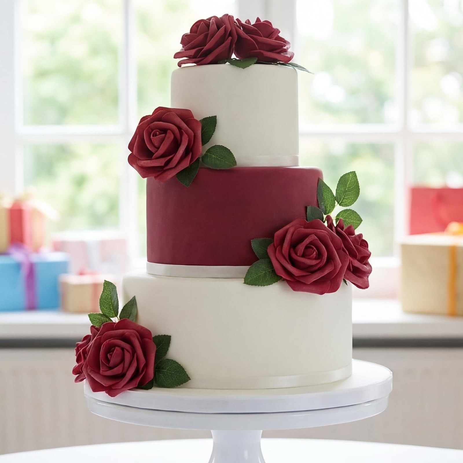 50 PCS Burgundy Foam Rose Stemless Artificial Flower Head Bulk 2.75in Mini Fa…
