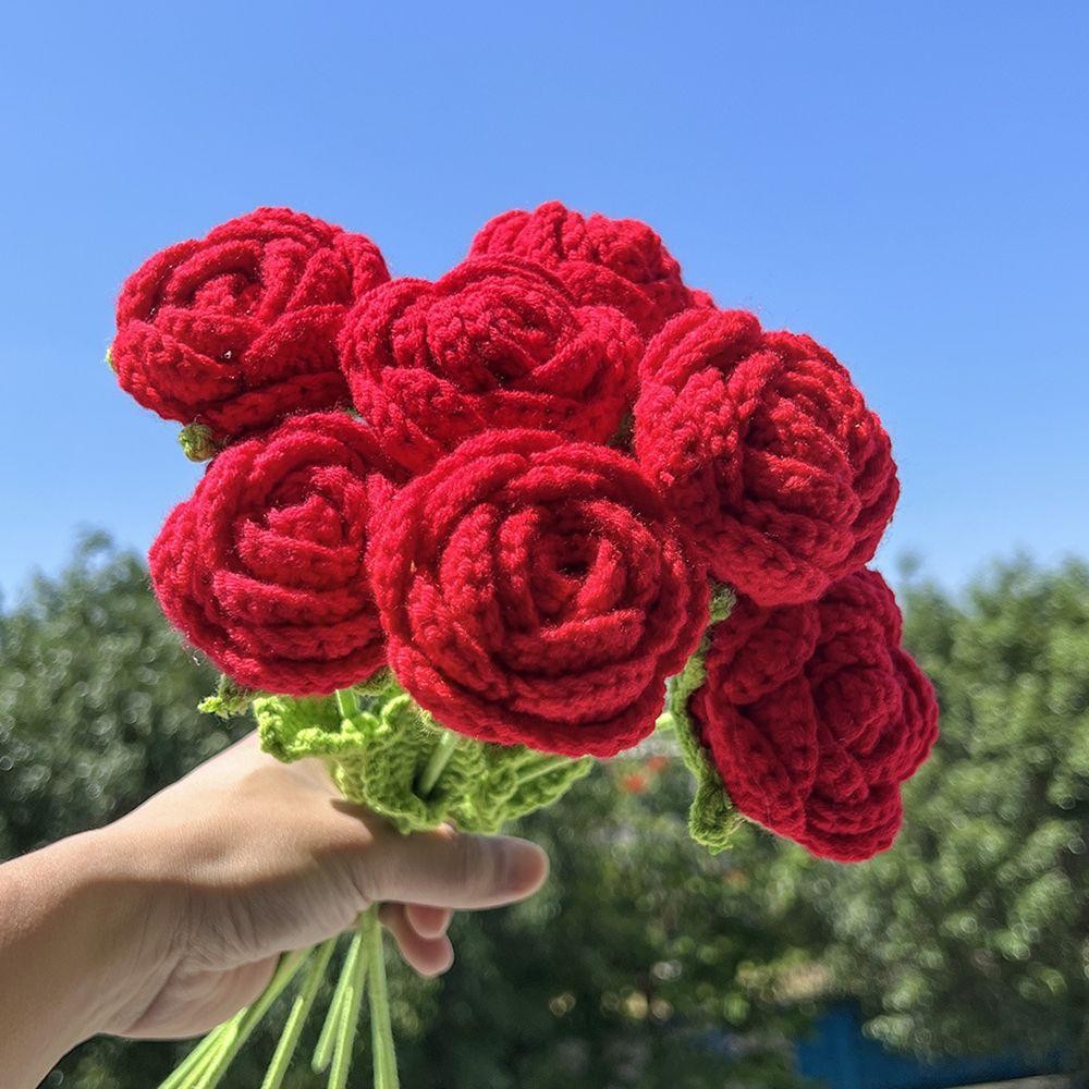 1/5pcs Artificial Handmade Crochet Rose Finish Product Outdoor Garden Arch Weddi
