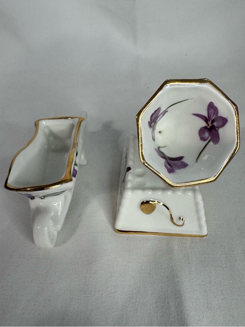 Bone China Purple Floral Mini Set Hammersley Gramophone & Radnor Wheelbarrow