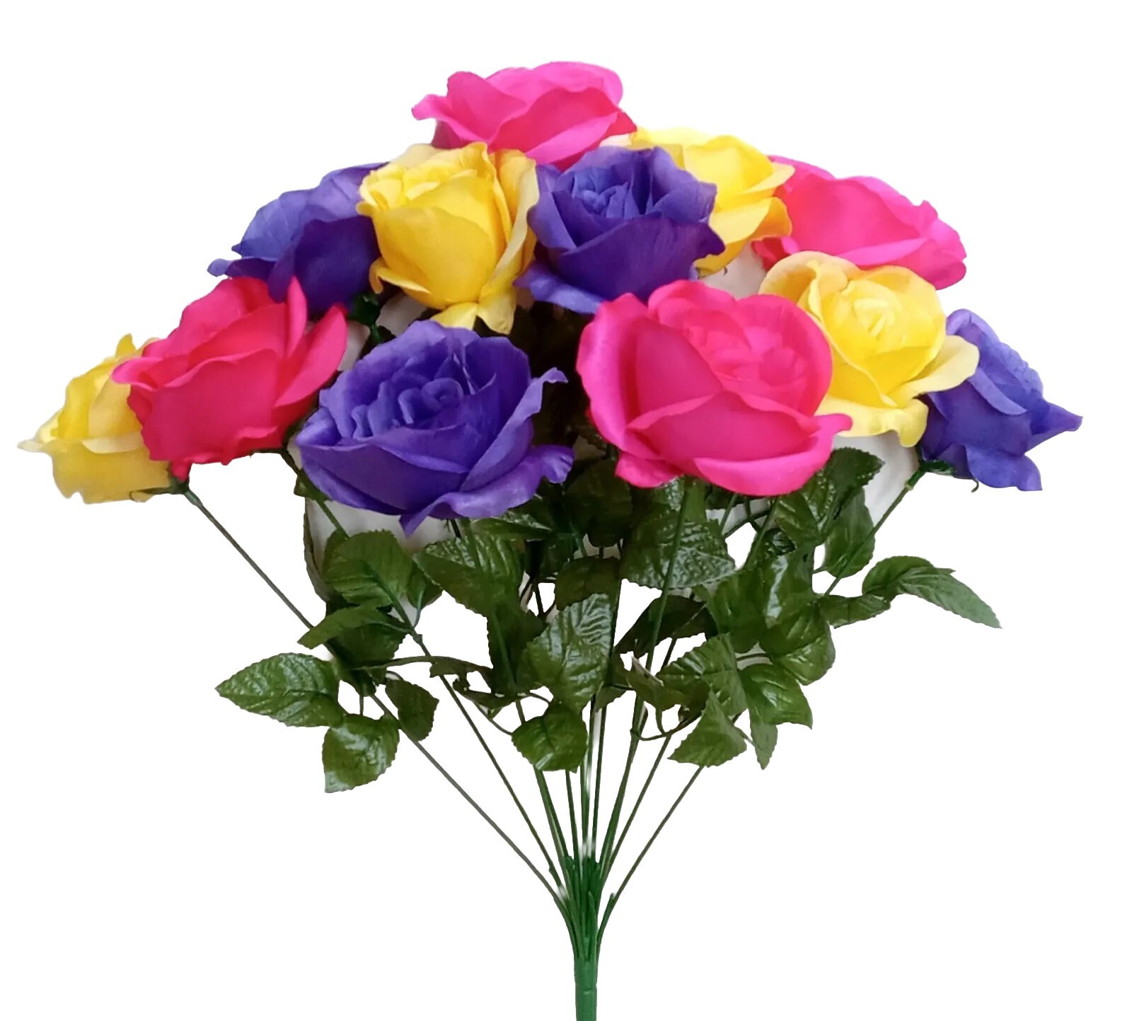 Yellow Purple & Beauty Open Rose 20″ Lg Bush Silk Flower Indoor/Outdoor Decor
