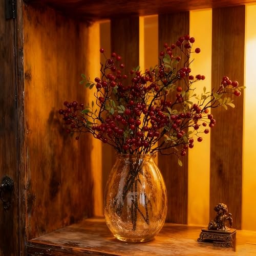 2-Pack 27.5 Inch Red Berry Stems,Artificial Red Branches, Bendable Faux