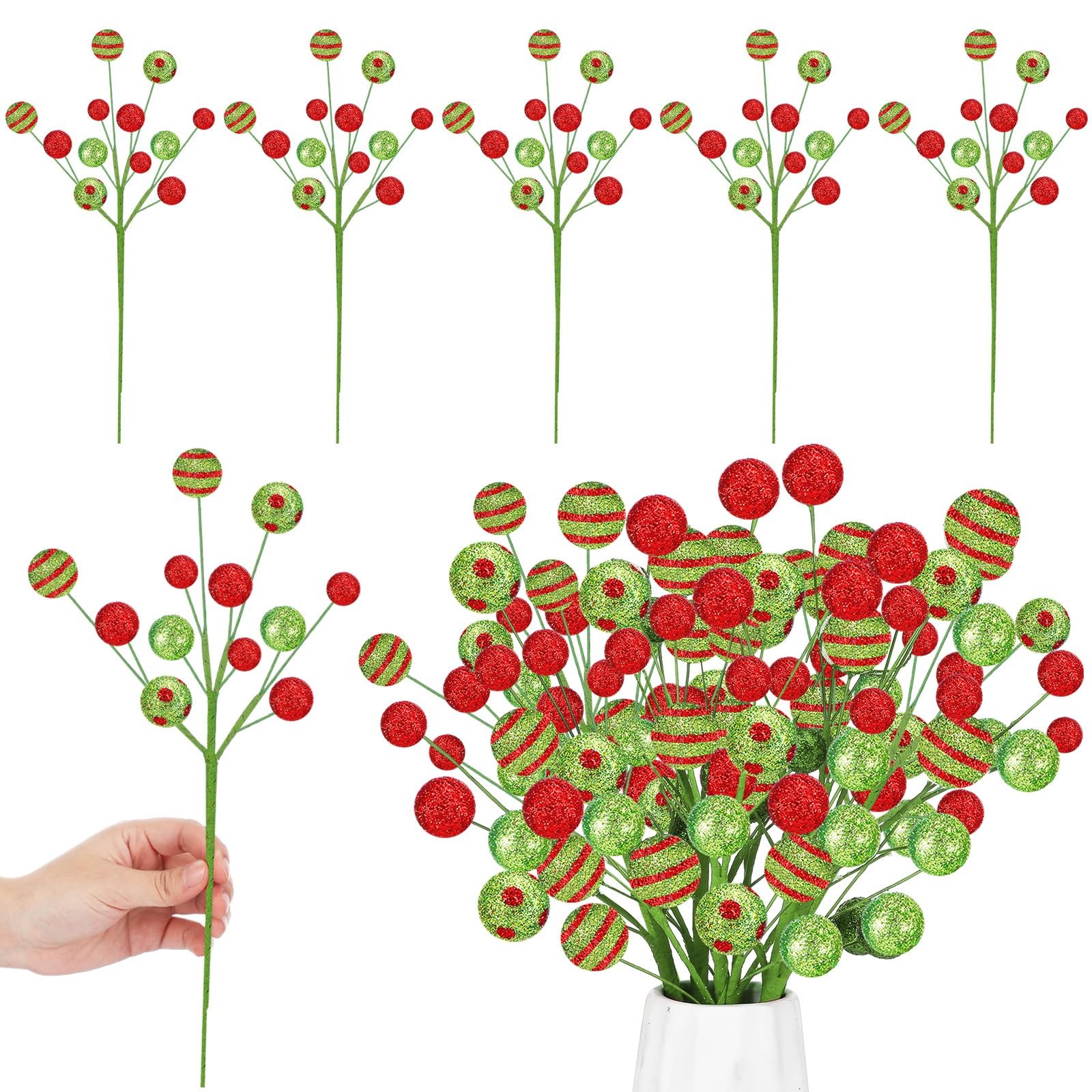 10 PCS 15 Inch Red Green Stripe Polka Dot Candy Christmas Tree Picks Decor