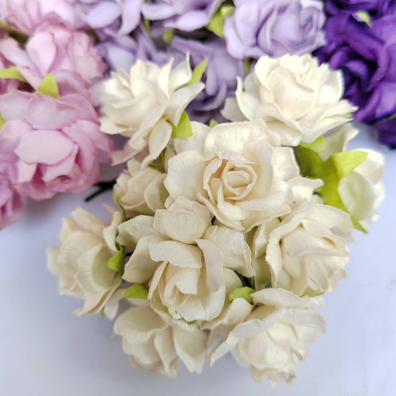 50 Mix Purple Tone Artificial Flowers Rose Flower Paper Flower size 30-35 mm