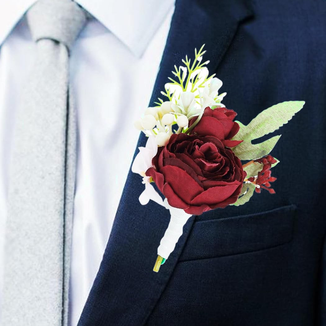 Bride Wedding Rose Boutonniere Groom Flower Buttonholes Prom Suit Decor Red