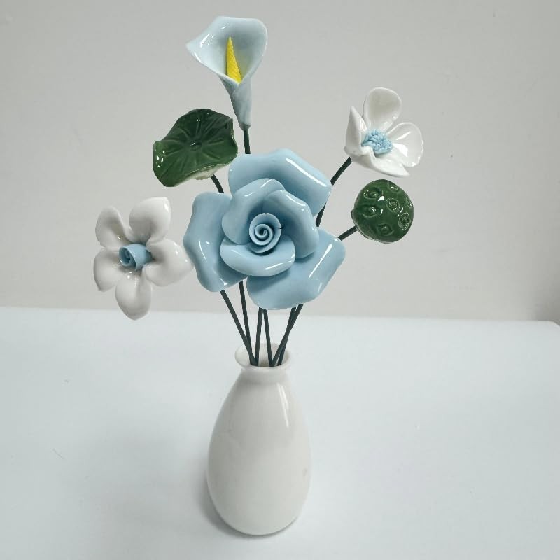 12 Pcs Handmade Ceramic Flowers Decor,Porcelain Flower Plant stakes for Outdo…