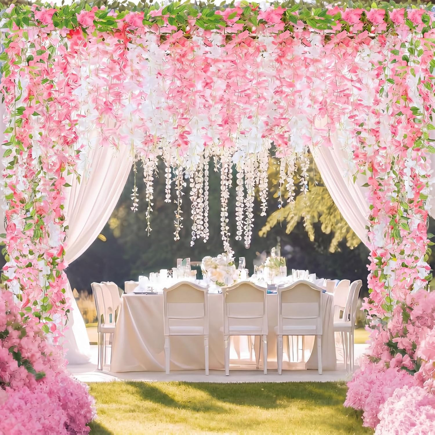 4Pcs Wisteria Artificial Flowers Garland, 7.2Ft/Piece Wisteria Hanging Flowers G
