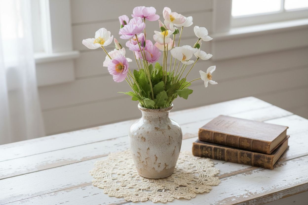 Artificial Silk Poppy Flowers Lavender White Pink Faux Wildflower Bouquet 6 Stem