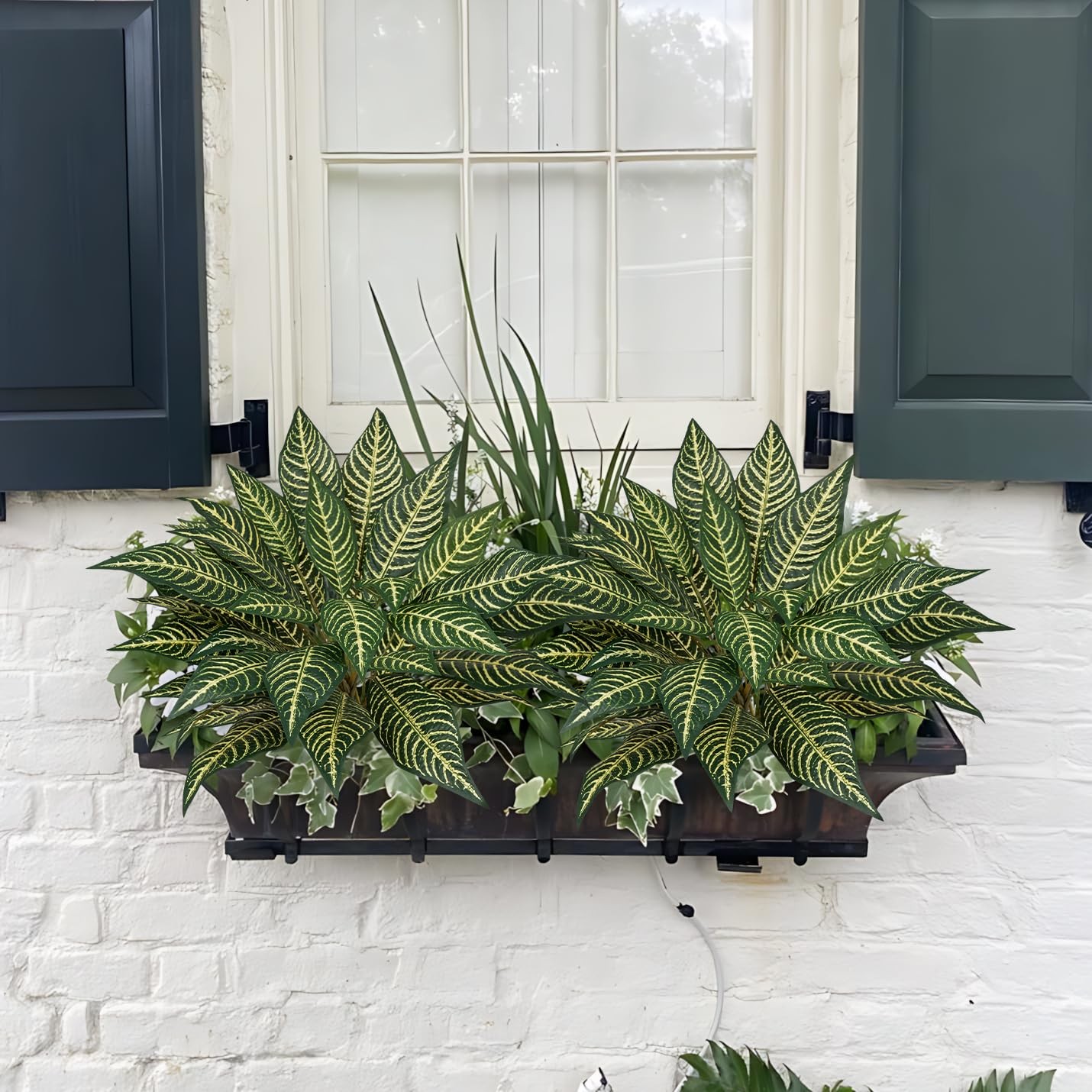Artificial Plant Stems Zebra Leaves – 3 Pcs Fake Zebra Plant Brunches 18.5″ F…