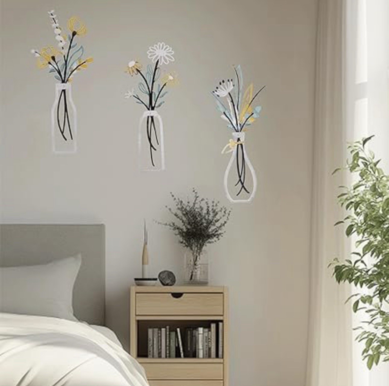 3pcs Metal Flower Wall Decor for Bathroom Living Room Kitchen Bedroom Dining