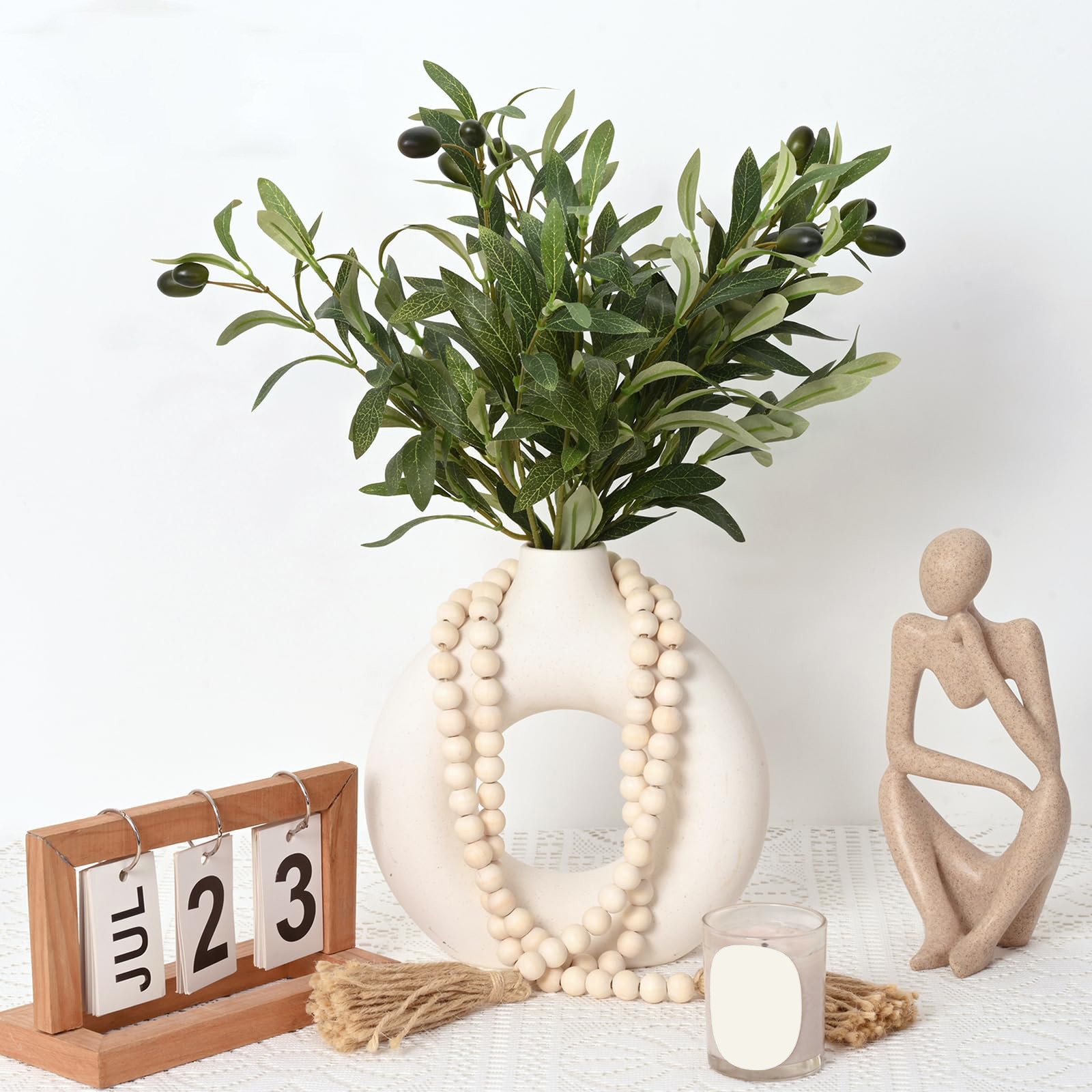 Faux Olive Stems 18 Inch, 3Pcs Lifelike Branches, Home Decor, Green