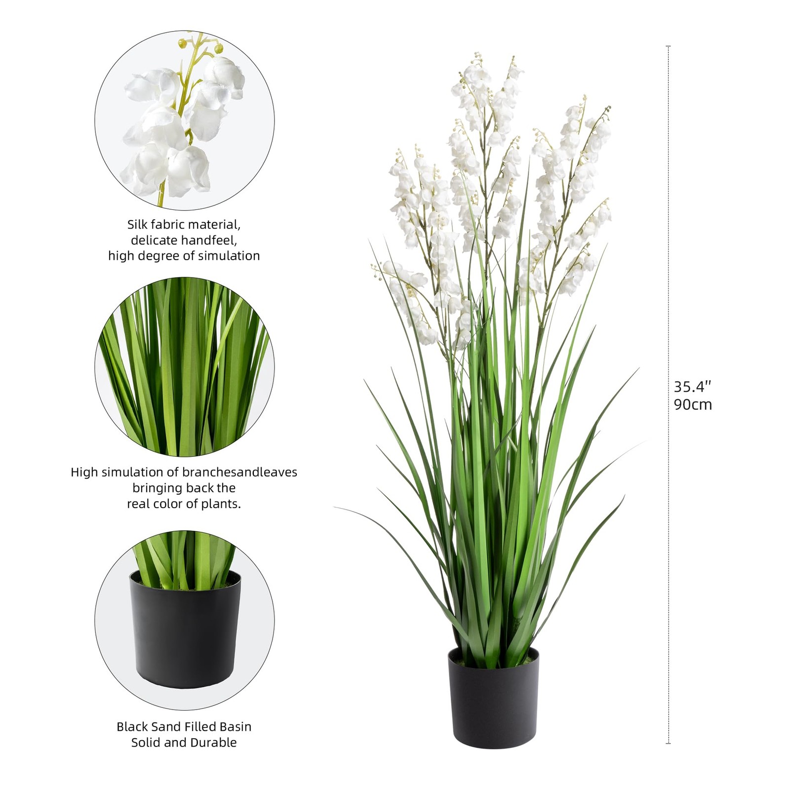 Artificial Tall Grass Plants with Pots 36″ 1 Pack Lily of The Valley Artifici…