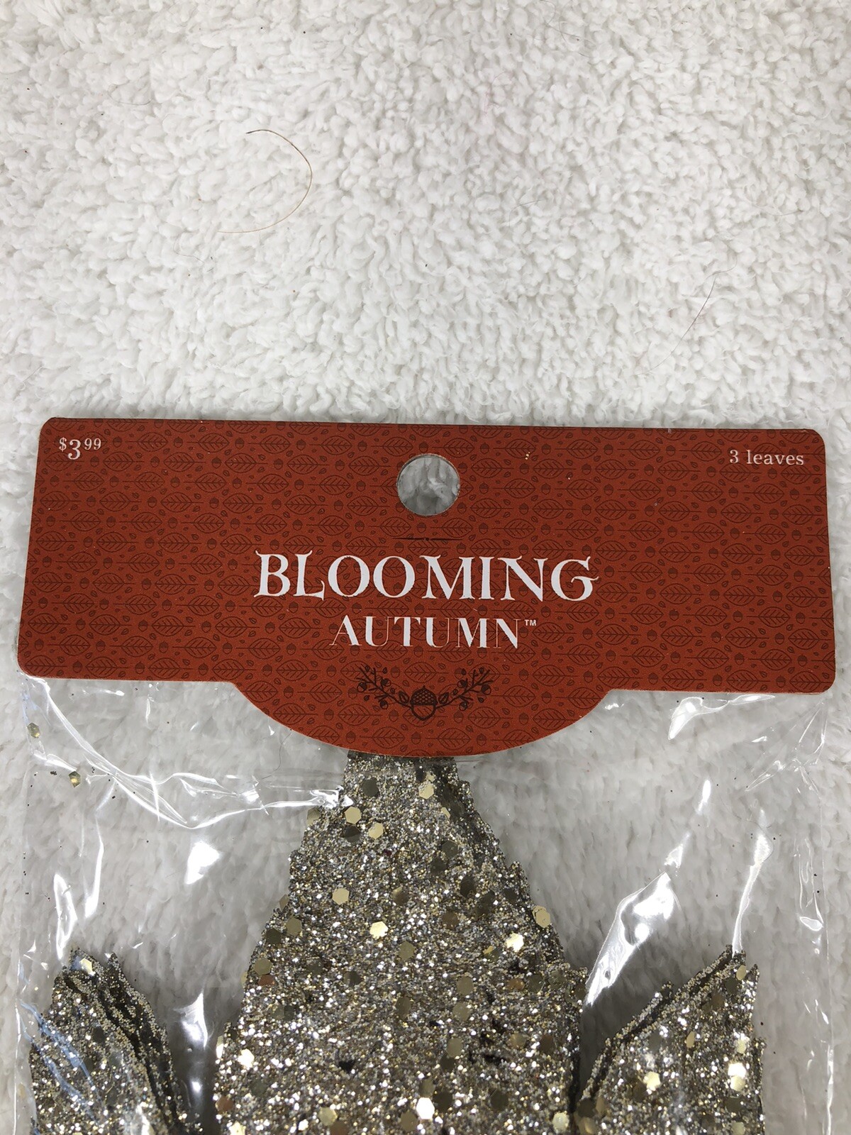 Fall Decor Silver Sparkle Bling Leaves Blooming Autumn 3 Maple Leaves Per Pkg