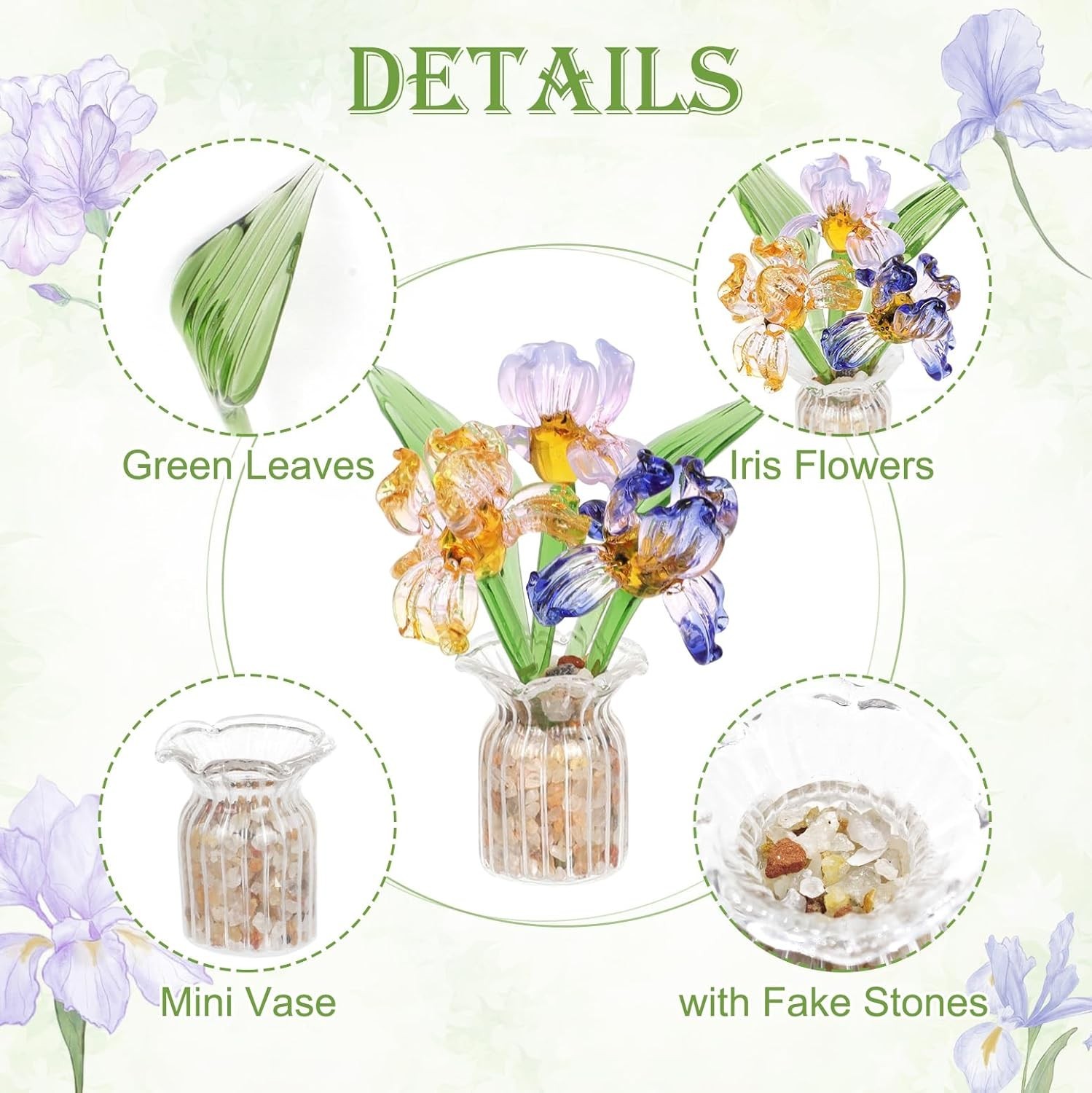 Colorful Handmade Mini Glass Flower Bouquets with Vase – Charming Centerpiece