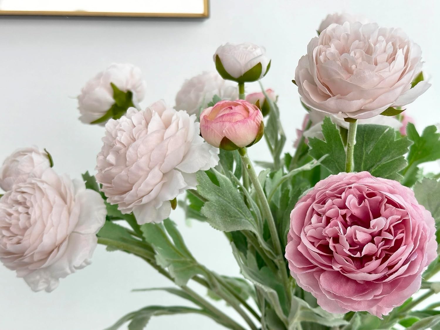 7 Pcs Peony Artificial Flowers with Stems, Faux Ice and Opal Pink Ranunculus Mix
