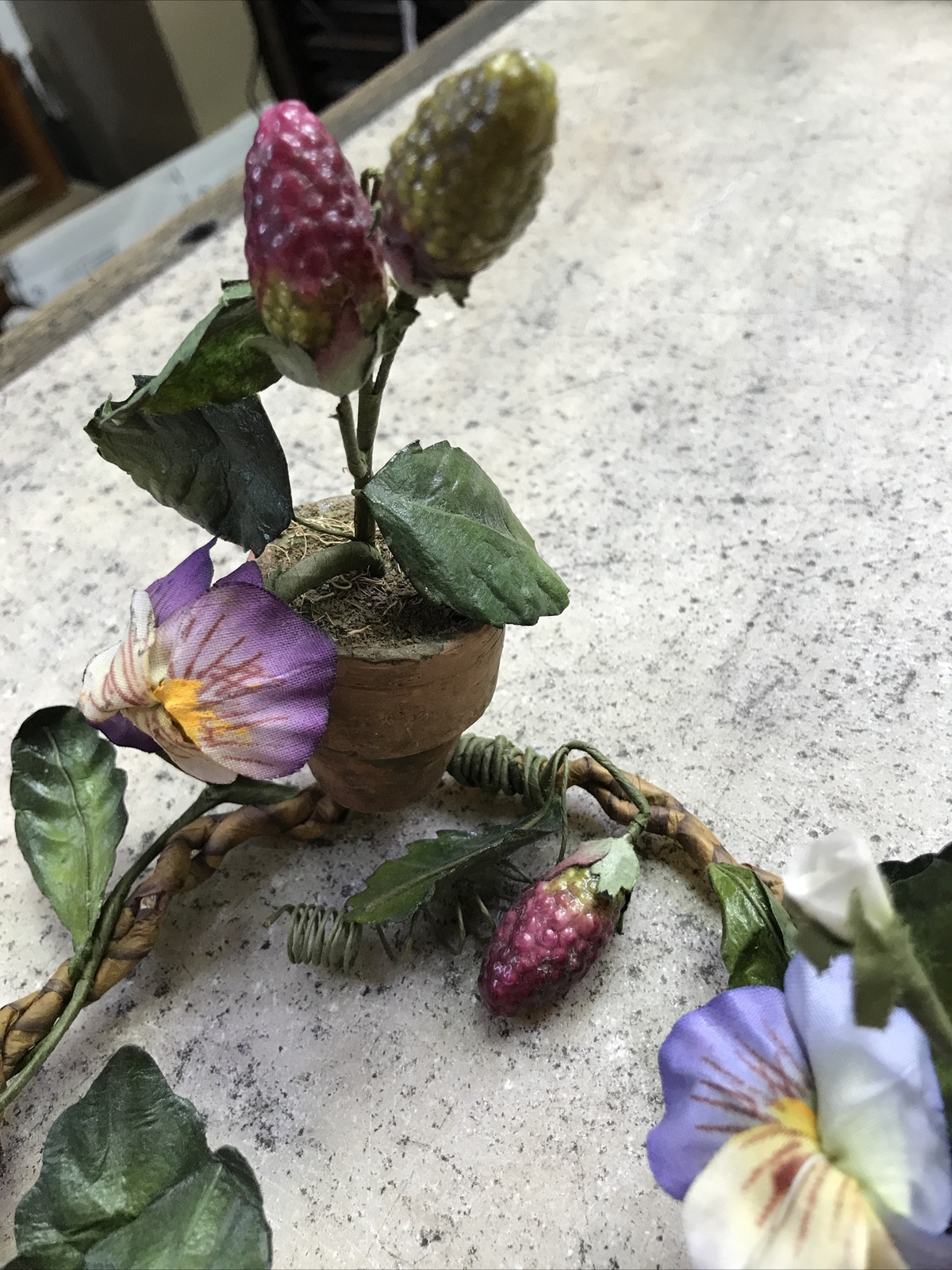 Vintage Spring Summer Purple PANSY CANDLE RING Floral Wreath 6” – Fast Ship!