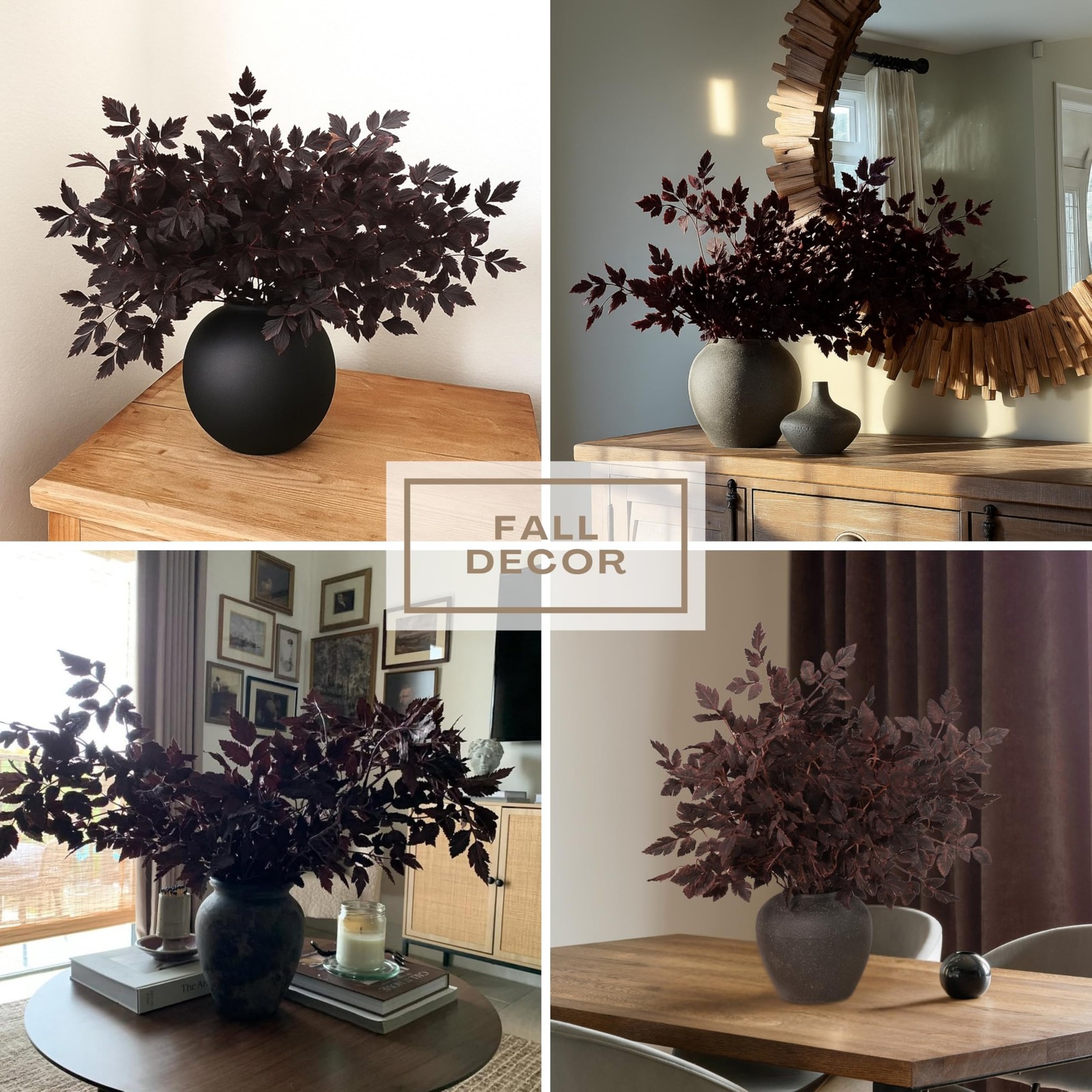 4 Pack Artificial Plum Cimicifuga Leaf Sprays, 24″ Faux Ramosa Branches for V…