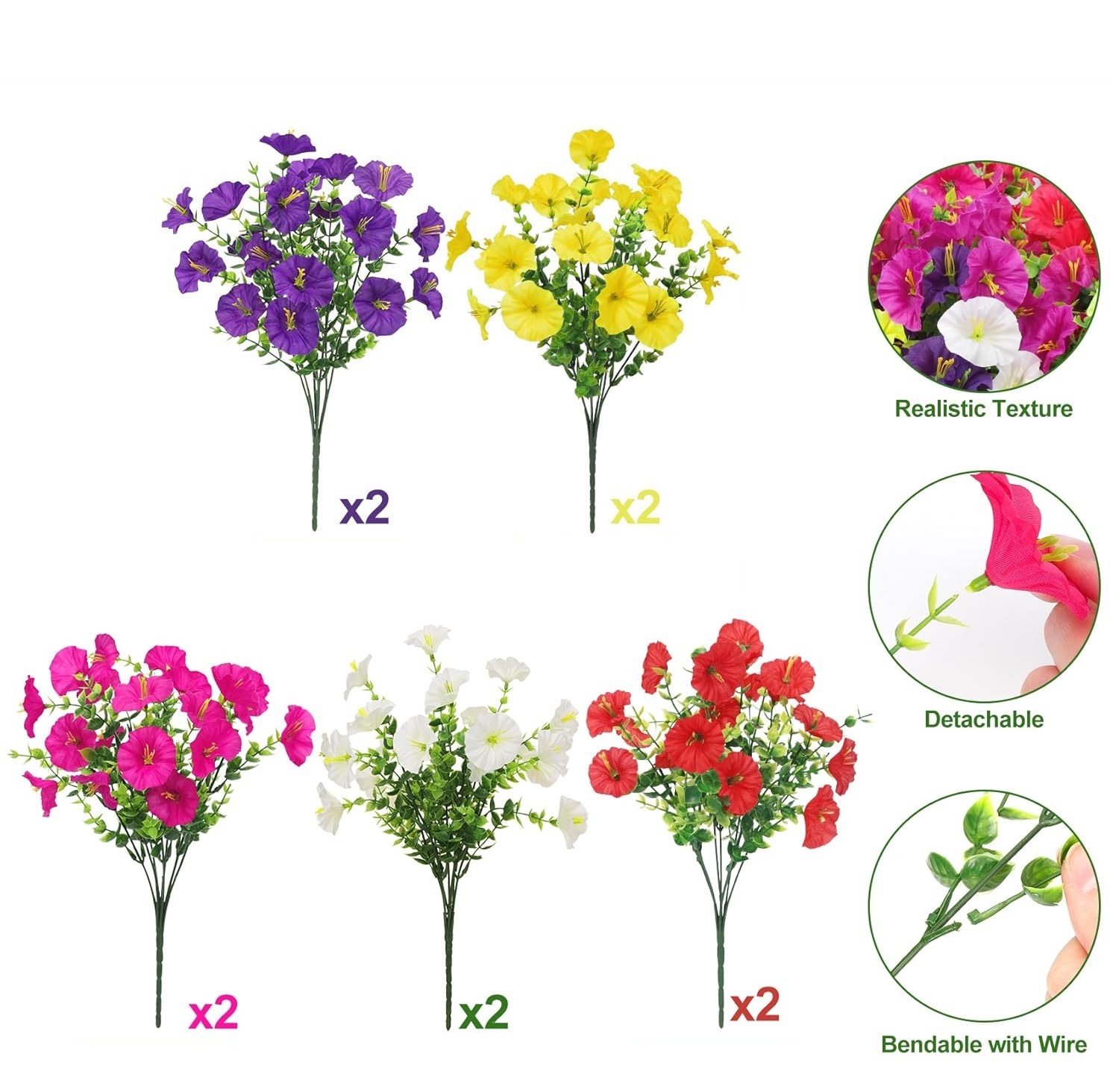 10Pcs Bundles Look Real Artificial Flowers for Outdoors, Realistic Fake Outdoor