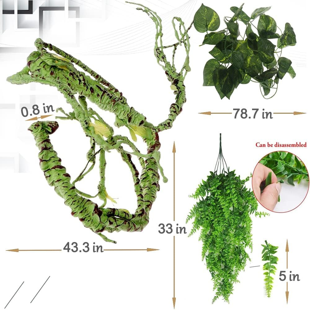 Artificial Reptile Vine Hanging Plants 2Pcs Green Decor For Terrarium Habitat