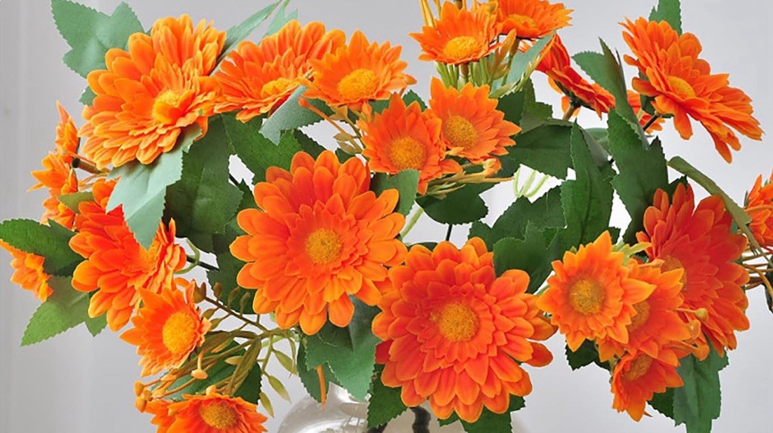 2 Pack Artificial Fall Flowers Orange Sunflower Daisy Floral Stems Home Decor