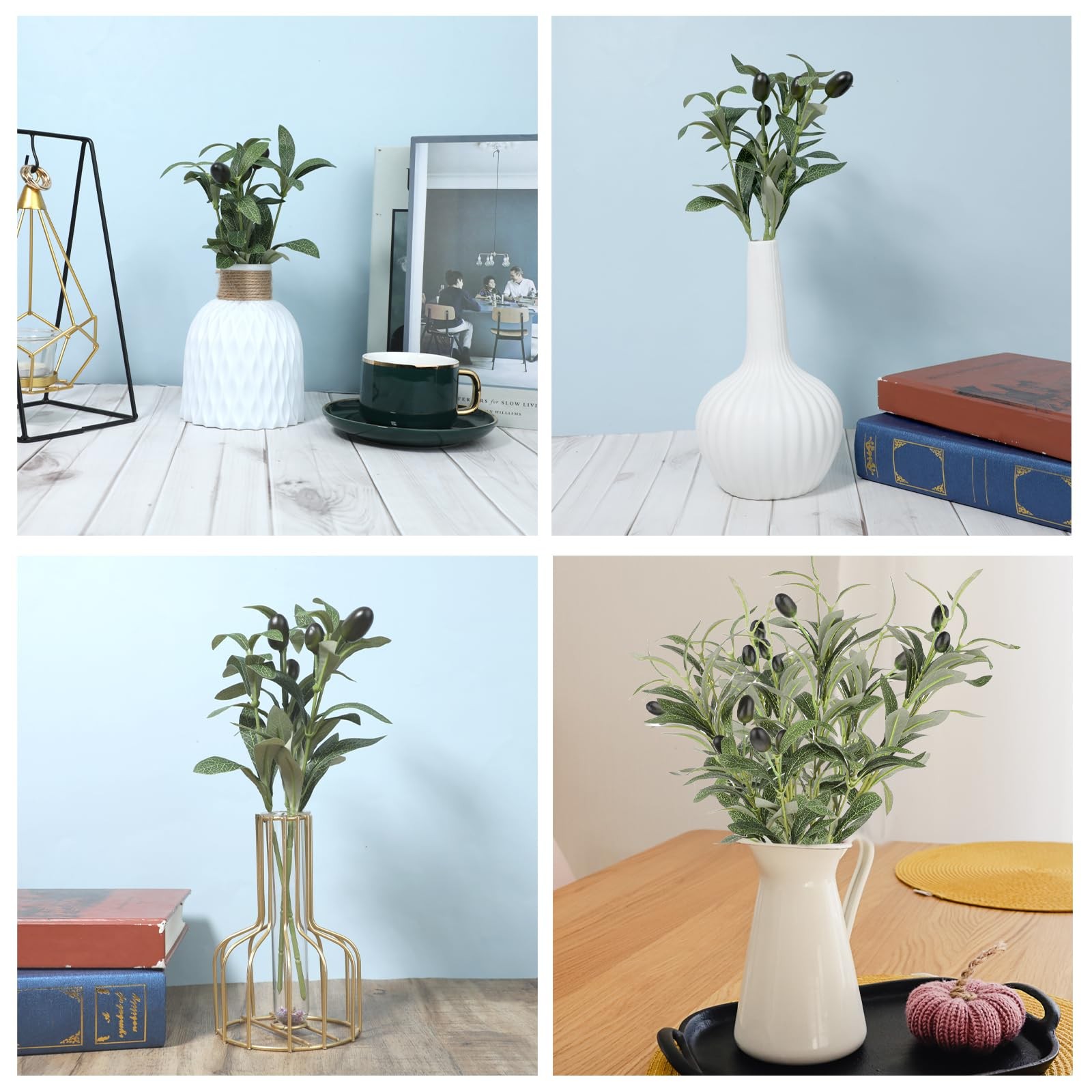 5 Pcs 11″ Faux Olive Tree Branches for Home Decor & Wedding Centerpieces